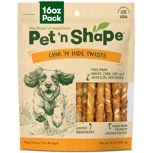 Pet 'n Shape Chik 'n Hide Twists – Chicken Wrapped Rawhide Natural Dog Treats, Small, 16 oz