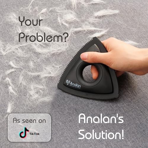 Analan Mini Pet Hair Remover for Car Detailing Supplies, Carpet Dog Hair Remover for Car Interior, Triangle Dog Hair Remover for Auto Detailing, Couch, Furniture, Lint, Carpet (Jet Black)
