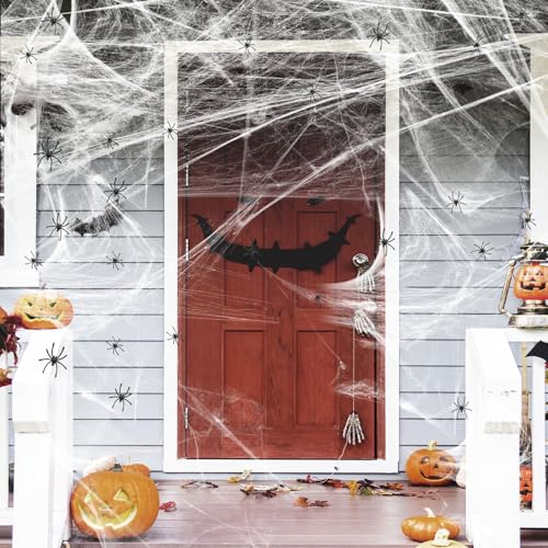 1200 sqft Halloween Spider Webs and 50pcs Fake Spiders Super Stretch Cobwebs Party Decorate for Halloween Theme Indoor and Outdoor Decoration