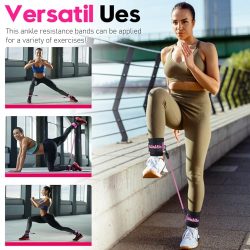WALITO Ankle Resistance Bands with Cuffs, Exercise Bands for Legs and Butt, Booty Workout Equipment for Kickbacks and Hip Fitness Training