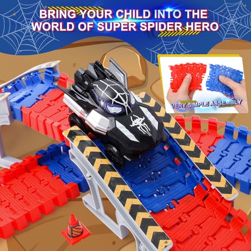 Spider Hero Monster Truck Toys for 3 4 5 6 7 8 9 Year Old Boys Girls: Race Track Set with 2 Spider Cars Electric Vehicle Kids Toys Gift for Boys Girls Age 3-9 Years Birthday Presents（212PCS）