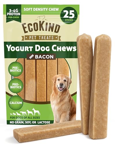 EcoKind Yogurt Dog Chews – Bacon | Dog Treats with Probiotics for Digestive Health, Gut Support & Wellness | Lactose Free, Grain Free, Natural Dog Treat | for All Breeds | USA Made | 25 Chews