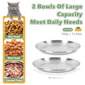 4-Pack Stainless Steel Cat Food Bowls, Shallow Whisker-Friendly Non-Slip Silicone Base Metal Dishes, Easy to Clean Indoor Feeding Flat Plates for Cat, Kitten, Small Dog (6.7")