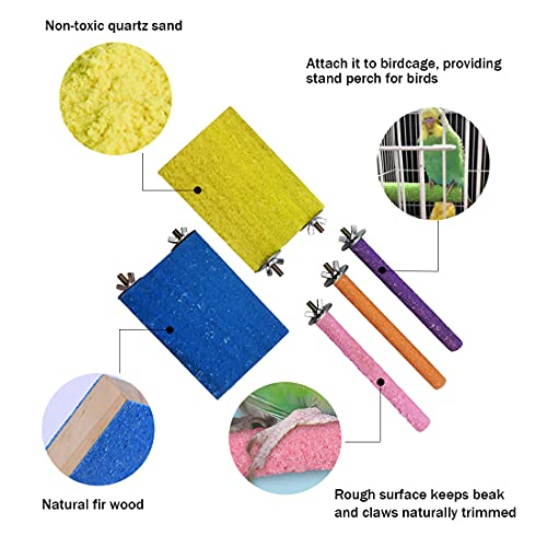 Hamiledyi 5 Pcs Parrot Perch Stand Natural Wood Bird Perch Stand Platform Paw Grinding Sticks Cage Accessories Exercise Toys for Budgies Parakeets Cockatiels Conures Lovebirds