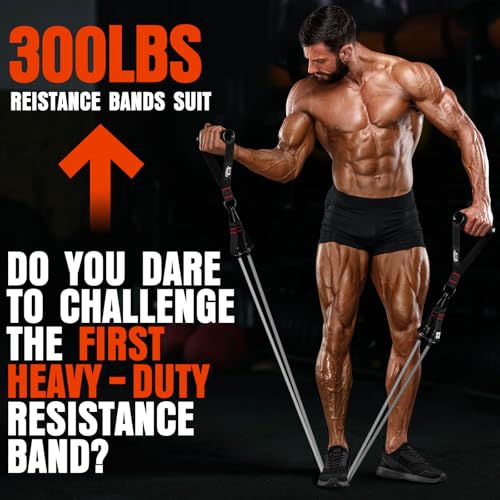 Heavy Resistance Bands for Working Out, 300LBS Exercise Bands with Handles, Workout Bands for Men, Weight Fitness Bands Set for Muscle Training, Strength, Slim, Yoga, Home Gym Equipment