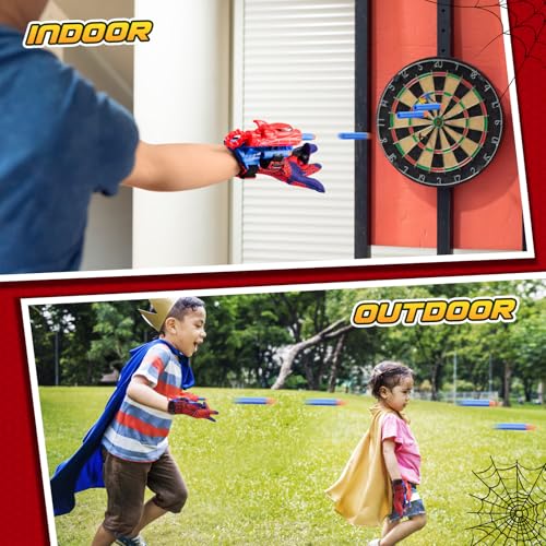 Excitobo 2 Sets Superhero Web Shooters for Kids Age 3-7,Adjustable Wrist Launcher Slinging Toy Set with 40 Darts,Ideal Birthday for Boys & Girls Imaginative Role-Play Costume Accessory