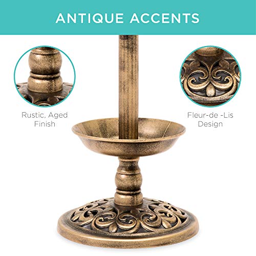 Best Choice Products Outdoor Solar Lighted Pedestal Bird Bath Fountain Decoration w/Planter, Integrated Panel, Scroll Accents for Lawn, Garden - Bronze