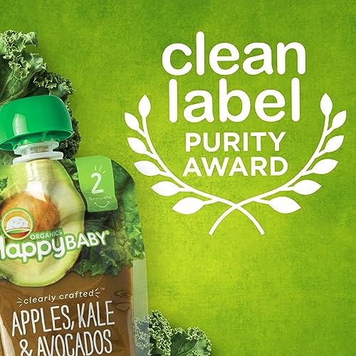 Happy Baby Organics Stage 2 Baby Food Pouches, Gluten Free, Vegan & Healthy Snack, Clearly Crafted Fruit & Veggie Puree, Fruit & Veggie Variety Pack, 4 Ounces (Pack of 10),  Exclusive
