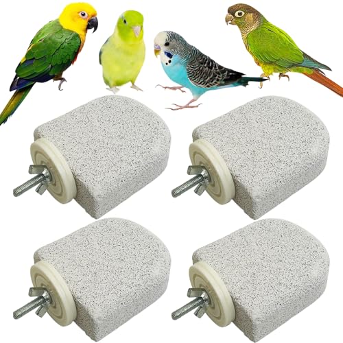 PINVNBY 4 PCS Bird Perch Stands Parrot Calcium Perch Beak Grinding Stone Foot Claws Trimmer Parakeet Platform Parrot Chewing Toys for Small Medium Cockatiel Conure Lovebird Finch