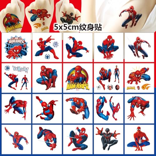 20 Sheets Spider-Man Temporary Tattoos, Birthday Party Favors, Cartoon Decoration Sticker Gifts for Home Activity Carnival Christmas Rewards (Spider)