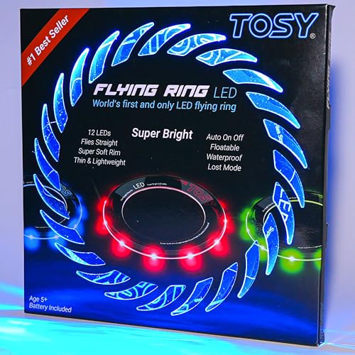 TOSY Flying Ring - 36 RGB Multicolor or 12 Monocolor LEDs, Super Bright, Lost Mode, Auto Light Up, Easter Basket Stuffers Gift for Kid/Teen/Boy/Girl, Safe, Waterproof, Pool/Beach/Camping Toy