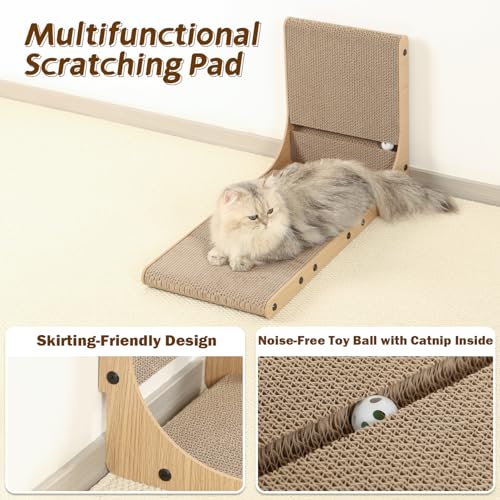 Zakkart 2-Pack Cat Scratching Board, 25.6'' Tall Cardboard L Shape Vertical Cat Scratchers for Indoor Cats, Cat Scratching Post for Wall and Couch, Large