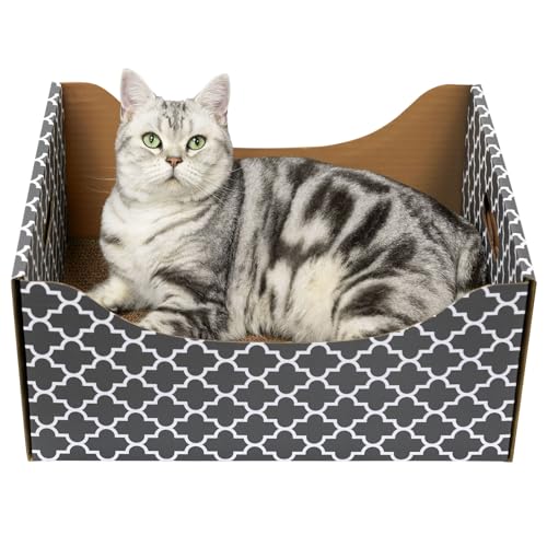 [Ultra-Large] Cardboard Cat Scratcher Box, Heavy Duty Cat Scratcher Bed with Double-Sided Scratch Pad, Sturdy and Refillable, Ideal for Scratching and Sleeping, Premium House for Indoor Cats