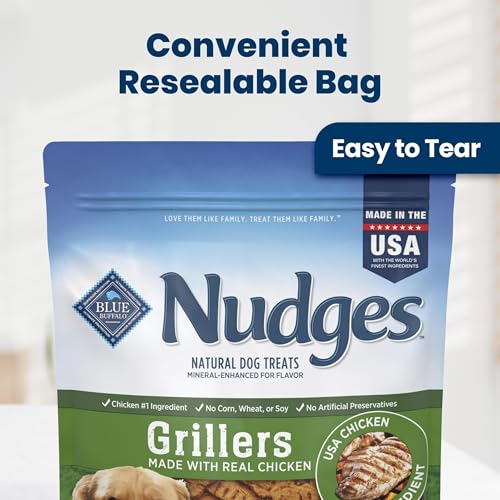 Blue Buffalo Nudges Chicken Grillers Natural Dog Treats, Tender & Meaty Dog Snacks, Easy-To-Tear for Training, Made in the USA with Real Chicken, No Artificial Preservatives, 16 oz.