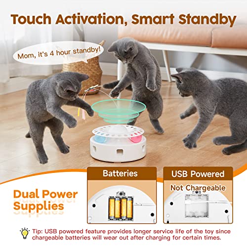 Potaroma Cat Toys 3in1 Automatic Interactive Kitten Toy, Fluttering Butterfly, Moving Feather, Track Balls, Dual Power Supplies, USB Powered, Indoor Exercise Kicker (Bright White)