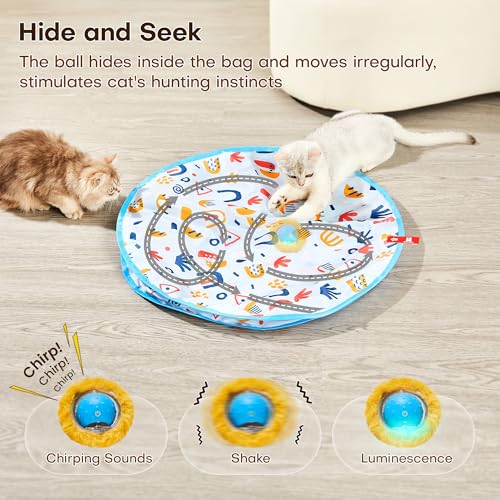 Potaroma Interactive Cat Toys, Fast Moving Ball in Play Mat, Automatic Motion Activated Ball Hide and Seek for Indoor Exercise Kicker, Animal Squeaky, 28 Inch Mat
