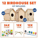 12 DIY Bird House Kits For Children to Build - Wood Birdhouse for Kids to Paint - Unfinished Bird Houses - Spring Crafts Kits - Wooden Arts & Craft for Girls & Boys - Classroom & Spring Activity