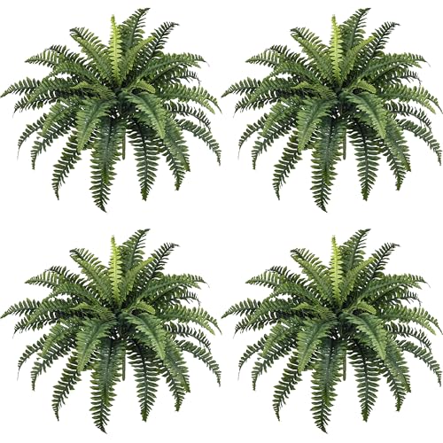 FOREST PRINCE 35" Fake Ferns Artificial Boston Ferns for Outdoors 4-Pack | UV-Resistant, Low Maintenance & Pet Friendly, 39 Fronds Each, Large Bushes Plants, Garden, Porch & Patio Decor