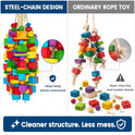 Large Bird Toy, 20 in XL Parrot Toys Natural Wood Blocks Bird Chew Toy for Foraging, Stainless Steel Chain Hanging Cage Toy for Macaws, Cockatoos, African Greys and Large Parrots-1.65 lb