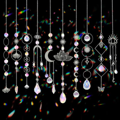 Sun Catchers, 10 Pcs Crystal Suncatcher Prism Hanging Kit for Indoor Window | Rainbow Maker Crystals Balls Pendants Ornaments for Home Outdoor Garden Backyard Patio Car Mirror Christmas Tree Decor