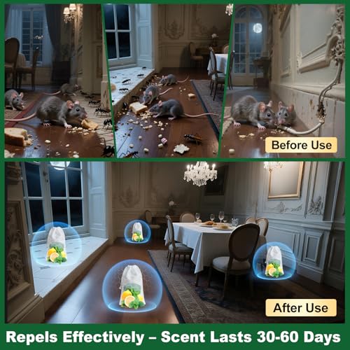 32PCS Rodent Repellent, Natural Peppermint Oil for Mice, Peppermint | Pest Control, Mouse Repellent for Mice, Rats, Squirrels, Spiders and Pests, Keeps Pests Away Effectively from Garden & Home