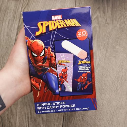 Spiderman Candy Dipping Sticks Strawberry Flavored Powder, Birthday Party Treats, 20 Pouches