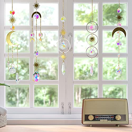 6Pieces Colorful Crystals Suncatcher Hanging Sun Catcher with Chain | Pendant Ornament Crystal Balls for Window Home Garden Christmas Day Party Wedding Decoration