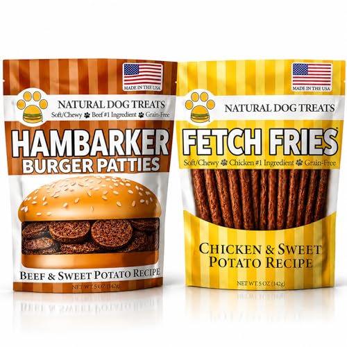 Burgers & Fries for Dogs, Beef & Sweet Potato Hambarker Patties + Chicken & Sweet Potato, Made in USA, Natural Ingredients, Grain-Free, High-Protein (Canine Combo, 2 × 5oz)