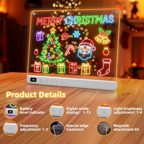 Led Drawing Board with 13 Light Effects, 16" Rechargeable Glow Doodle LED Note Board with Colors, Neon Light Up Drawing Tablet Gifts for Kids for Easter Birthday Christmas Gift Ideas