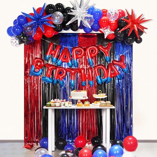 Spider Theme Happy Birthday Banner Party Decorations Balloons Letters Signs Superhero Party Supplies for Boy