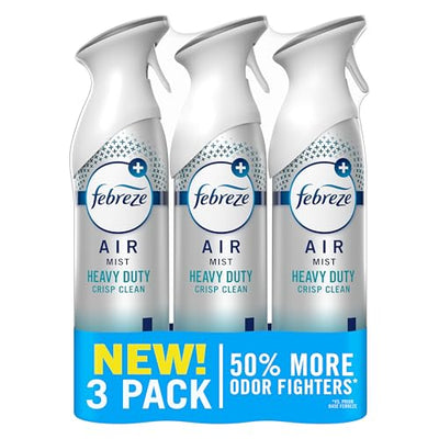 Febreze Air Mist, Air Freshener Spray, Odor Fighting Room Spray, Deodorizer for Home Bathroom Kitchen Office Apartment Dorm Room Classroom, Heavy Duty Crisp Clean Scent, 8.1oz (Pack of 3)