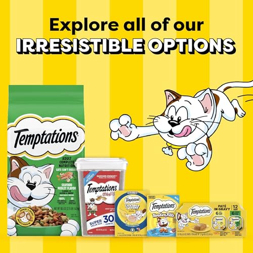 Temptations Pate in Gravy Adult Wet Cat Food Tasty Chicken Entree, Seafood Medley, Backyard Cookout, and Catnip Fever, 3.5 oz. Trays (36 Count, Pack of 1)