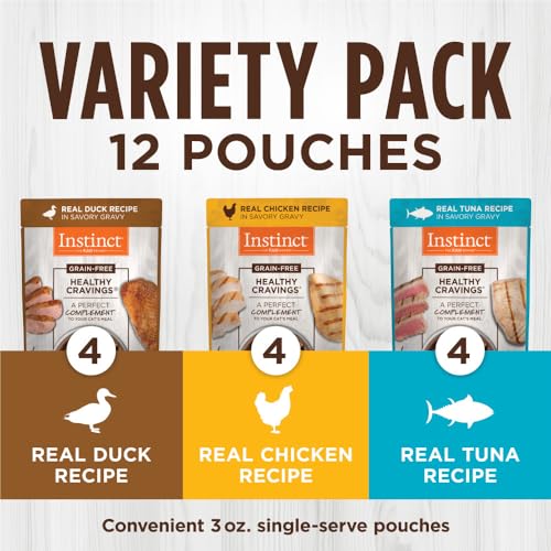 Instinct Healthy Cravings Natural Wet Cat Food Topper, Grain Free Recipe - Variety Pack, 3 oz. Pouches (Pack of 12)