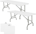 Set of 2 Folding Table 6 FT Lightweight Camping Table Portable Plastic Rectangular Outdoor Dining Table Steel Legs Fold-in-Half with Carrying Handle for Indoor,Picnic,Party,Wedding,Events(White)