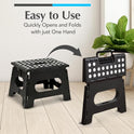Handy Laundry Folding Step Stool - Sturdy Enough Collapsible Stool to Support Adults and Safe Enough for Kids - Opens Easy with One Flip - Great for Kitchen, Bathroom or Bedroom (Black - 9 Inch)