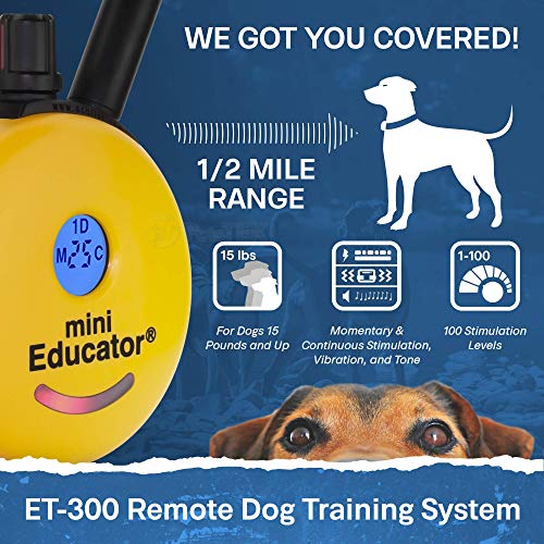 Educator ET-300 Mini E Collar for Dog Training with Remote - 1/2 Mile Range, Waterproof, 100 Blunt Stimulation Levels, Tone or Vibration Mode, Night Light Tracking for Small, Medium & Large Dogs
