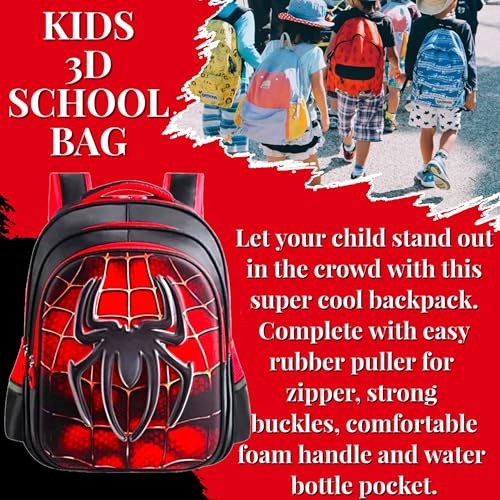Red Superhero Wallet and Red Kids Backpack Gift Set | 12”x16”x6” Children's School Bags & 5”x10” Kids Wallet for Boys and Girls with Spidey Movie Theme - Back-To-School Bags