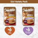 Delectables Lickable Treat Gravy Wet Cat Treat Variety Pack, Food Topper, Hydrating, Grain-Free, No Fillers, By-Products, Added Preservatives, 1.4oz Pouch, 12ct