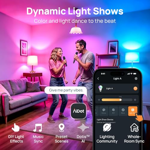 Linkind Smart Light Bulbs, Smart Bulb That Work with Alexa & Google Home, LED Light Bulbs Color Changing, 104 Preset Scene, Music Sync, A19 E26 2.4GHz RGBTW WiFi Bluetooth Light Bulb 60W, 800LM, 4Pack