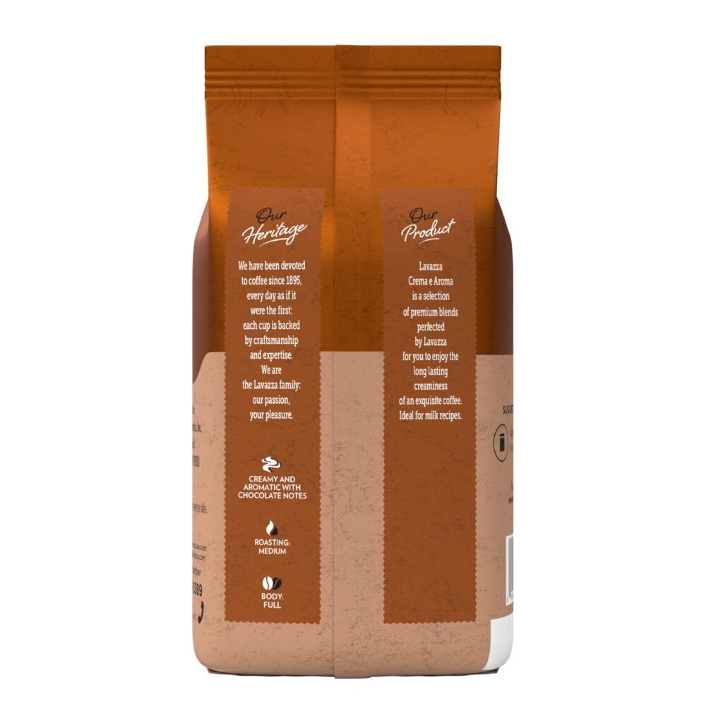 Lavazza Crema E Aroma Whole Bean Coffee Blend, 2.2-Pound Bag , Balanced medium roast with an intense, earthy flavor and long lasting crema, Non-GMO