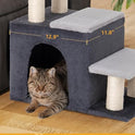 Aechonow 3-in-1 Pet Stairs for Cats, Dog Steps for Small Doggie Rabbits, 6.29''Depth Cat Stairs, Indoor Cat Ladders for High Bed for Pet's Joints, 1 Cat Condo Cave, Sisal Scratcher, Grey, Medium