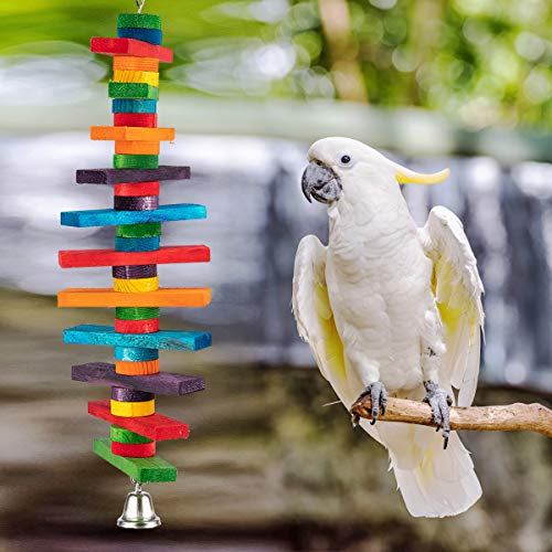 MEWTOGO 2Pcs Bird Toys - Parrot Toys with Multicolored Natural Wooden Blocks, Bird Chewing Sticks Toys for Conures Parakeets Cockatiels Lovebirds African Grey Macaws  Parrots Gift