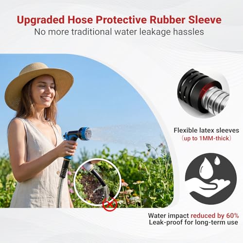 Lefree 100ft Metal Garden Hose - Heavy Duty 304 Stainless Steel Flexible Water Hose, No Kinks & Leak-Proof with Upgraded Handle, 10-Function Spray Nozzle & 4 Spare Gaskets for Yard, RV, Pet Bath
