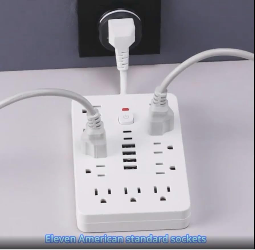 Surge Protector Power Strip,17-in-1, 11 AC Outlets with 4 USB & 2 Type-C Ports, 12-Inch Cord, White, This Compact Powerhouse Delivers Comprehensive Charging Solutions for All Your Devices.