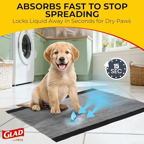 Glad for Pets Extra Large Charcoal Training Pads for Dogs and Puppies, Activated Carbon Odor Control, 6-Layer Absorbent Leak-Proof Pee Pads with Pheromone Attractant, 28 x 30 in, 30 Count