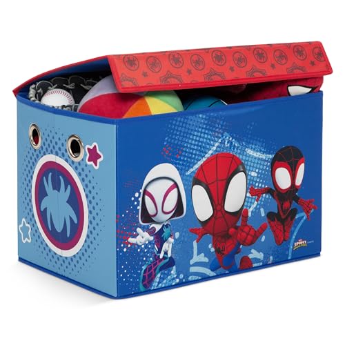 Delta Children - Marvel Spidey and His Amazing Friends 4-Piece Toddler Room-in-a-Box Set – Includes Sleep and Play Toddler Bed, Table, 1 Chair and Fabric Toy Box, Blue/Red