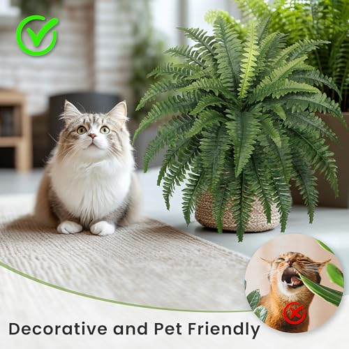 FOREST PRINCE 35" Fake Ferns Artificial Boston Ferns for Outdoors 4-Pack | UV-Resistant, Low Maintenance & Pet Friendly, 39 Fronds Each, Large Bushes Plants, Garden, Porch & Patio Decor