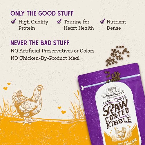 Stella & Chewy's Raw Coated Cat Food - High Protein, Grain-Free Kibble with Cage-Free Chicken - Premium Digestive Support with Probiotics - Natural Small Kibble - Perfect For Picky Eaters - 2.5lb Bag