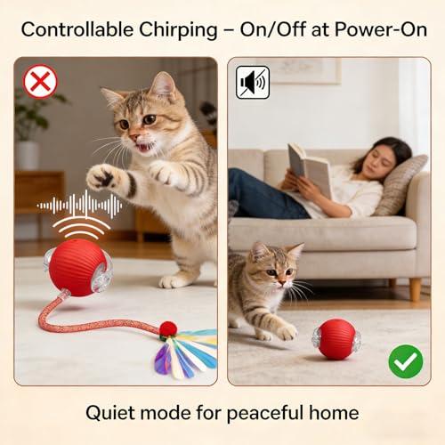 Interactive Cat Toys for Indoor Cats, Speedy Tail Cat Ball | 300mAh High-Capacity Battery, Controllable Chirping, Smart Electric Motion, Interactive Auto-Moving Fun to Ease Cat Boredom