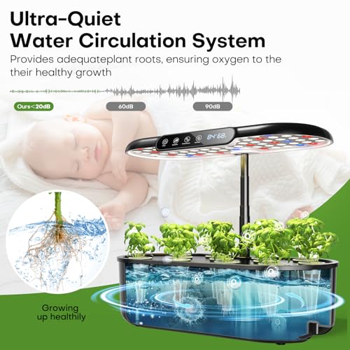 Hydroponics Growing System Kit: 12 Pods Temp & Humidity Monitor | Indoor Herb Garden with Full Spectrum LED Grow Light for Growing Vegetables, Herbs and Lettuce - Beginner Plant Gardeners